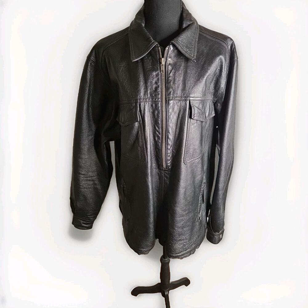 Harley-Davidson Men’s XL Black Leather 1/2 Zip Lined Jacket Excellent Condition